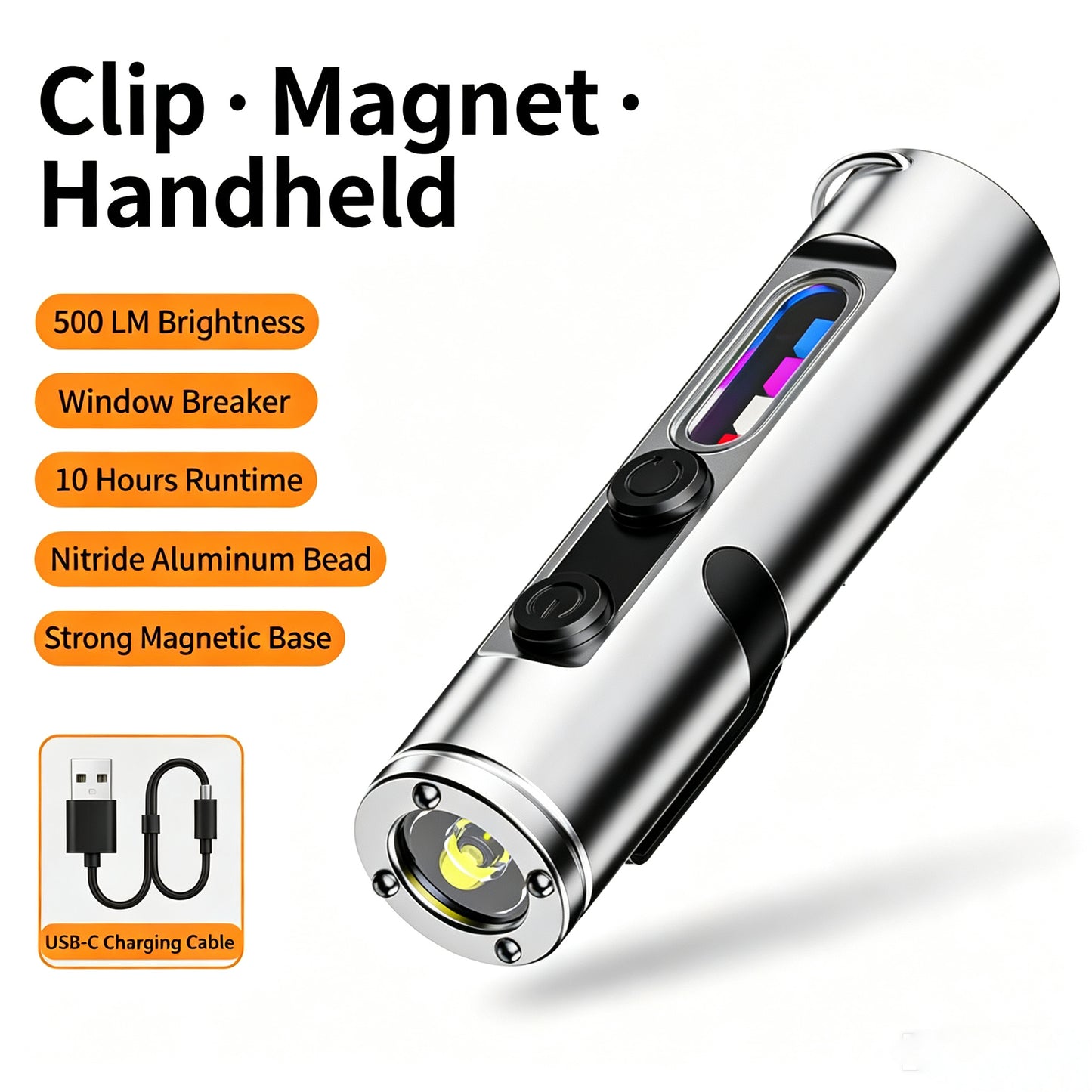 š§K2 Mini Keychain EDC Flashlight | 500LM USBāC Torch with Emergency Fire Starter & Window Breaker