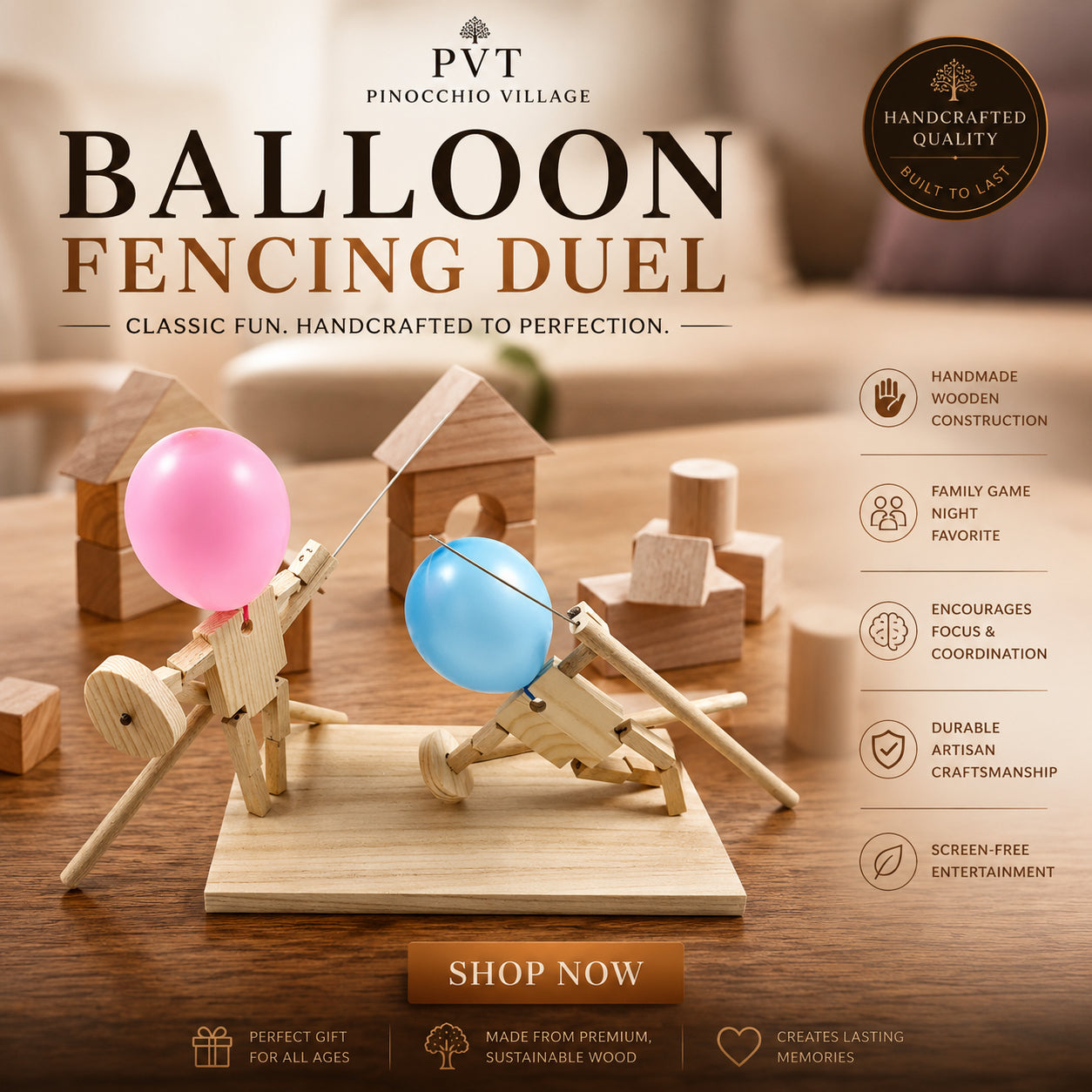 Wooden Robot Balloon Battle