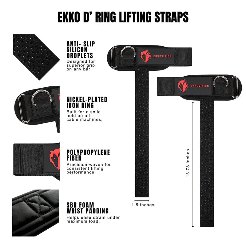Pro D-Ring Lifting Straps with Non-Slip Grip & Cushioned Wrist Support for Heavy Pulls