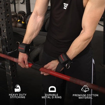 Pro D-Ring Lifting Straps with Non-Slip Grip & Cushioned Wrist Support for Heavy Pulls
