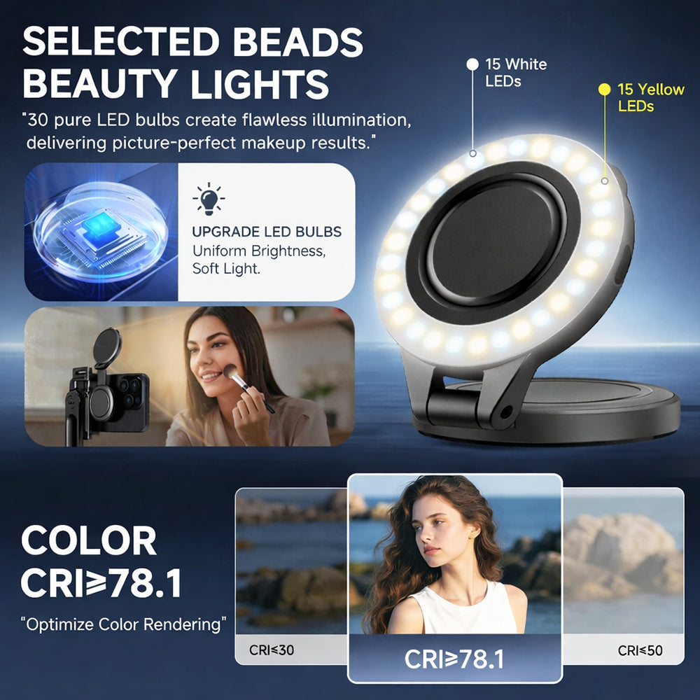 Magnetic Camera Stabilizer Grip + Magnetic Fill Light Bundle, Anti-Shake Handheld Photography Handle with Wireless Remote Zoom Control, 180° Rotatable 3 Colors LED Pocket Selfie Ring Light for Phone Shooting Vlog Live Makeup