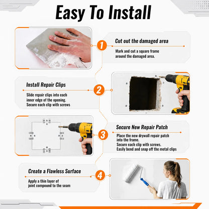 Easy-to-Install 1/2-Inch Drywall Clips,Drywall Repair Tools, Professional Wall Hole Repair Kit and Drywall, Sturdy Metal-Backed Clips with Screws for Home