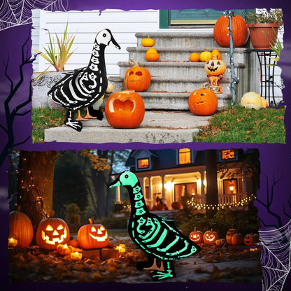 Halloween Porch Goose Outfits Glow in the Dark Skeleton Pumpkin Costume Clothes Accessories for 23'' Plastic/ Cement Goose Statue, Halloween Outdoor Patio Yard Lawn Decoration