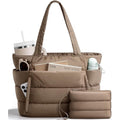 Bagstellar Cloud Puffer Tote Bag for Women, Lightweight Quilted Zipper Shoulder Handbag, Large Capacity Work Bag for Teacher Nurse School Gym Travel