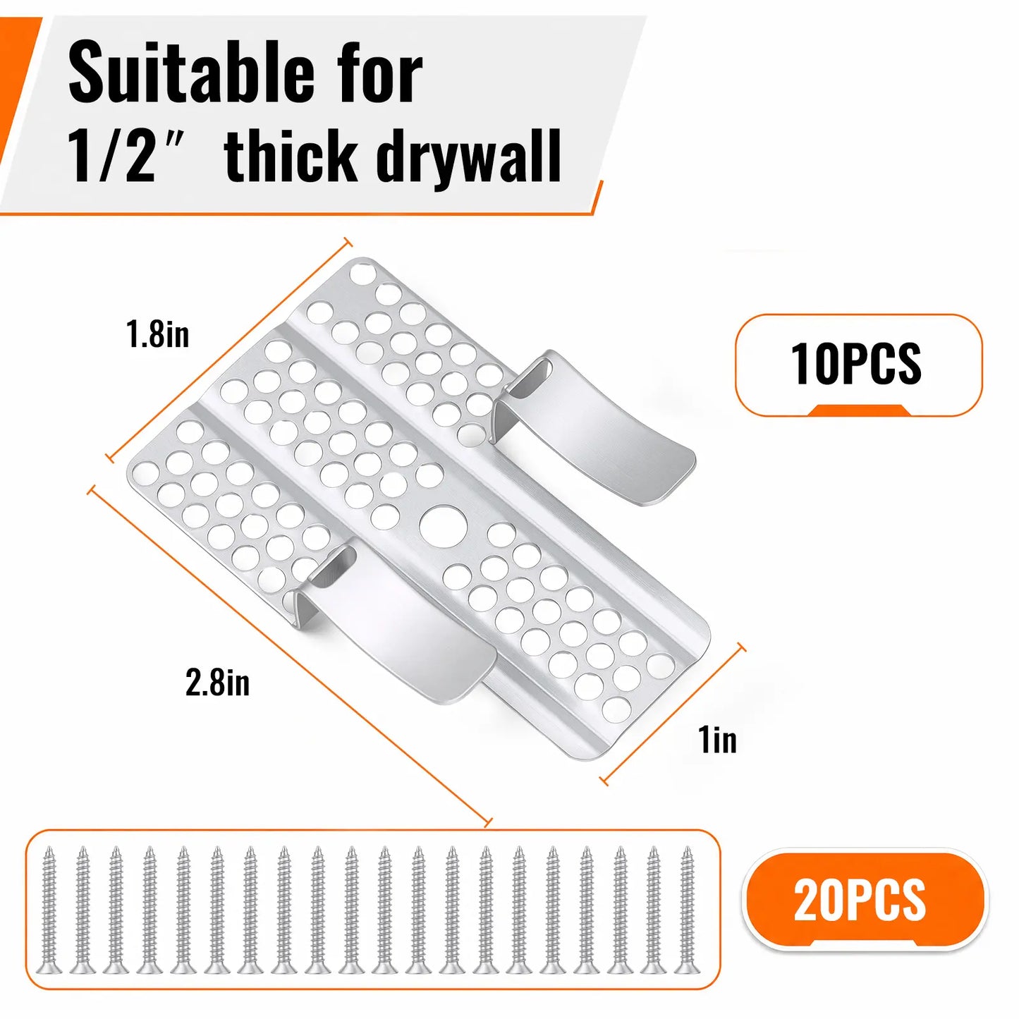 Easy-to-Install 1/2-Inch Drywall Clips,Drywall Repair Tools, Professional Wall Hole Repair Kit and Drywall, Sturdy Metal-Backed Clips with Screws for Home