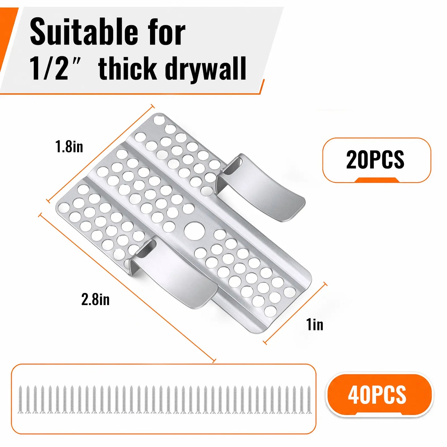 Easy-to-Install 1/2-Inch Drywall Clips,Drywall Repair Tools, Professional Wall Hole Repair Kit and Drywall, Sturdy Metal-Backed Clips with Screws for Home