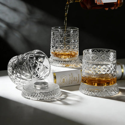 Luxury 360° Spinning Crystal Glass – Star-Cut Stress Relief Whiskey & Wine Glass, Elegant European Barware Gift，Rotating Glass Cup Spinning Glass Cup